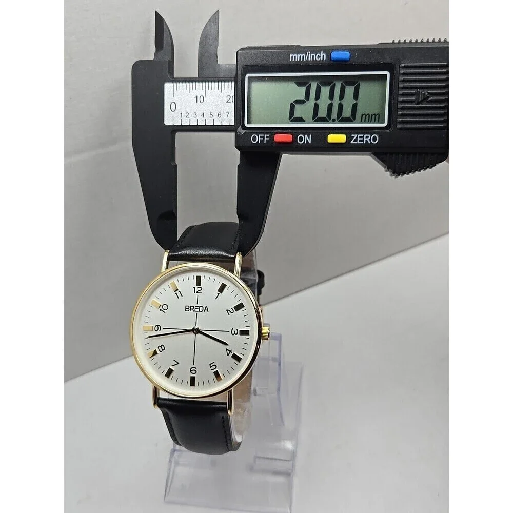 Breda Gold White Dial Quartz Unisex Watch Black Leather Strap New Battery Dallas